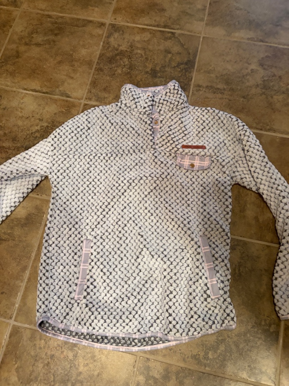 Simply Southern Girls' Textured Pullover - Light Gray with Pink Trim